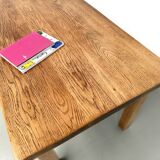 Solid oak farmhouse table, square legs.