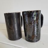 Lot of 2 cups artisanal enamelled earth 1960