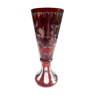 Old crystal vase "Lausitzer" (Made in GDR) in mouth-blown glass