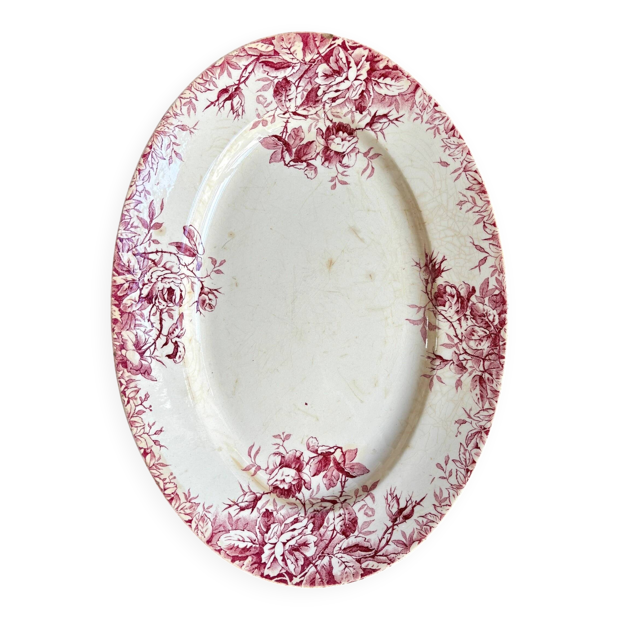 Gien oval dish in pink ironstone, "Floreal" service