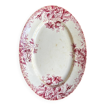 Plat ovale Gien en terre de fer rose, service "Floreal"