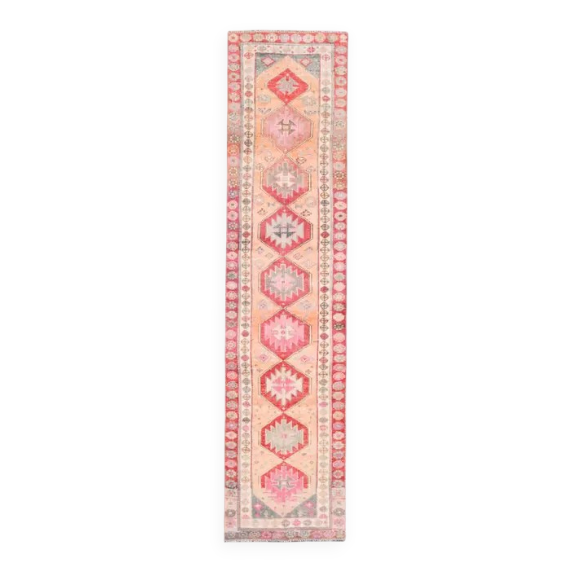 Vintage Turkish Oushak Handmade Wool Cotton Orange Runner Rug 73x311