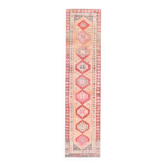Tapis couloir vintage turc Oushak fait main en laine et coton orange 73x311
