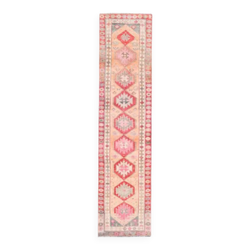Vintage Turkish Oushak Handmade Wool Cotton Orange Runner Rug 73x311