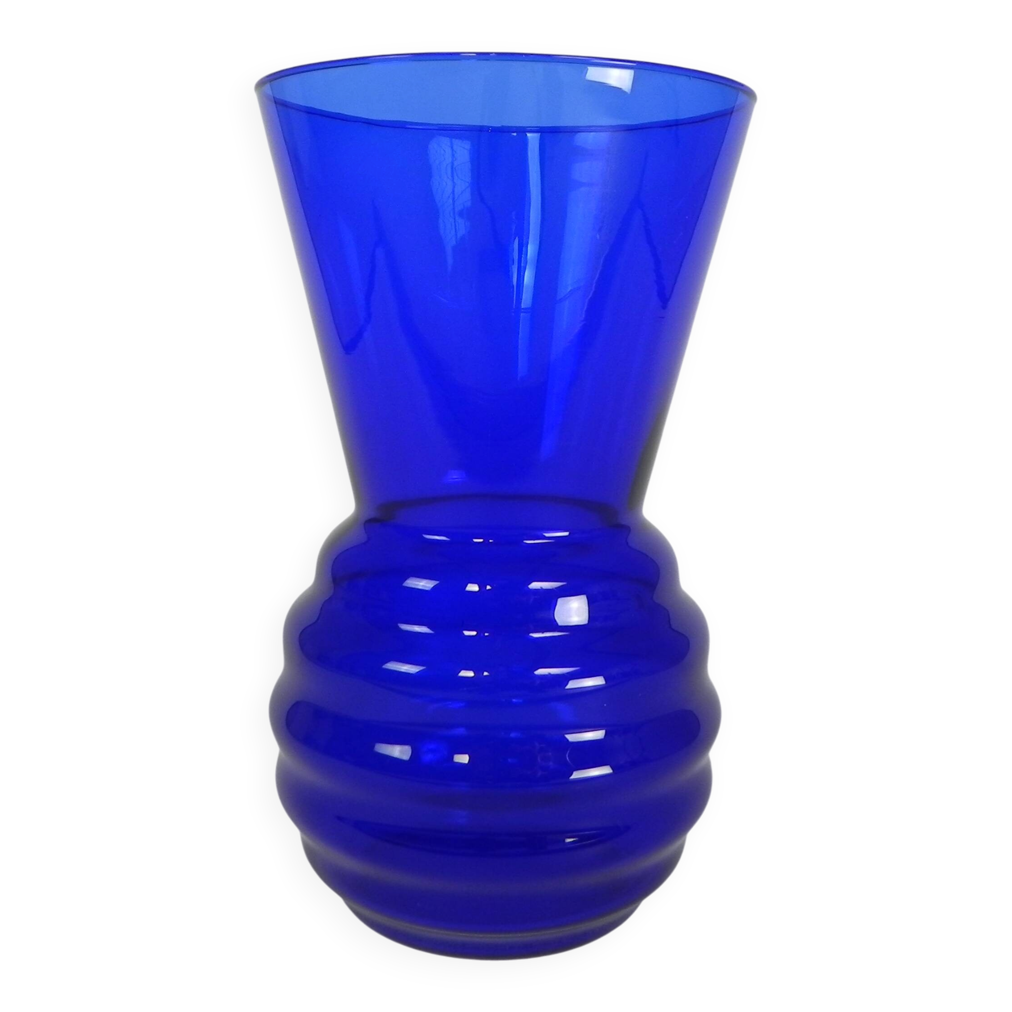 Art Deco vase with ribbed base, cobalt blue, 1930s