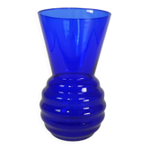 Vase Art déco avec base nervurée, bleu cobalt, années 1930