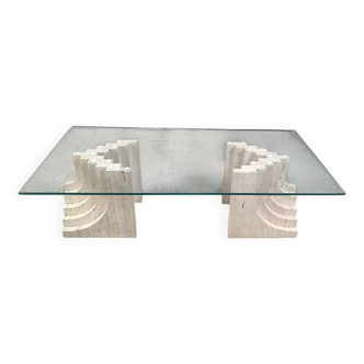 Vintage travertine coffee table Italy , 1970s
