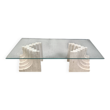 Table basse vintage en travertin Italie, années 1970
