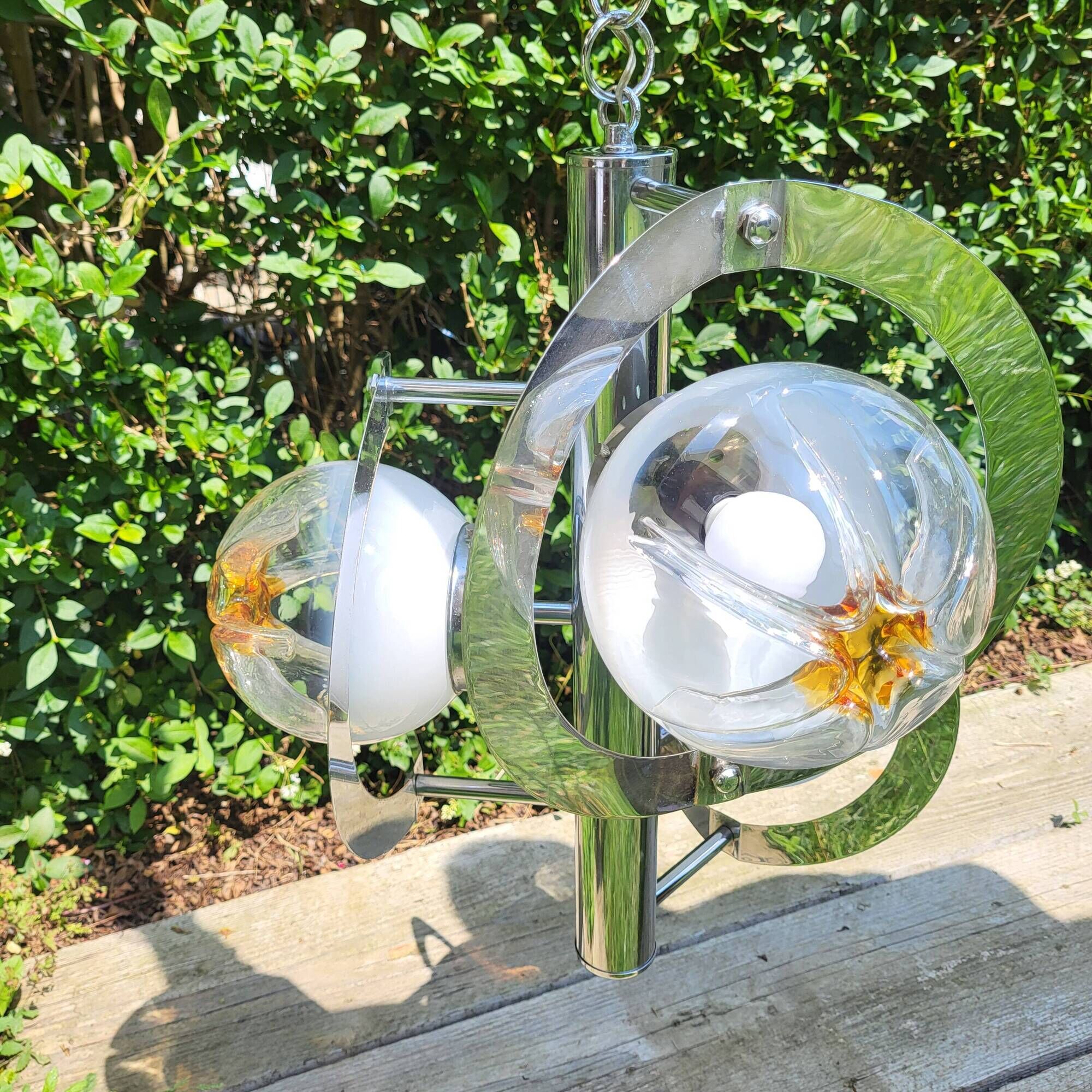Pendant lamp, chandelier, chrome and Murano glass, Mazzega, Italy, 1960-70