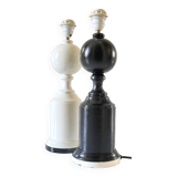 Duo vintage black and white wooden lamp bases