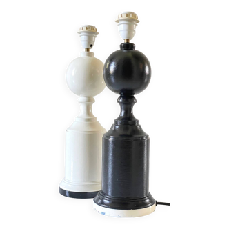 Duo de pieds de lampes en bois noir et blanc, 1970