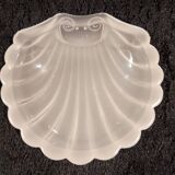 Silver-plated metal scallop butter dish and white glass bowl