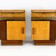 Restored Art Deco Nightstands with Black Glass Tops, 1950s, Set of 2