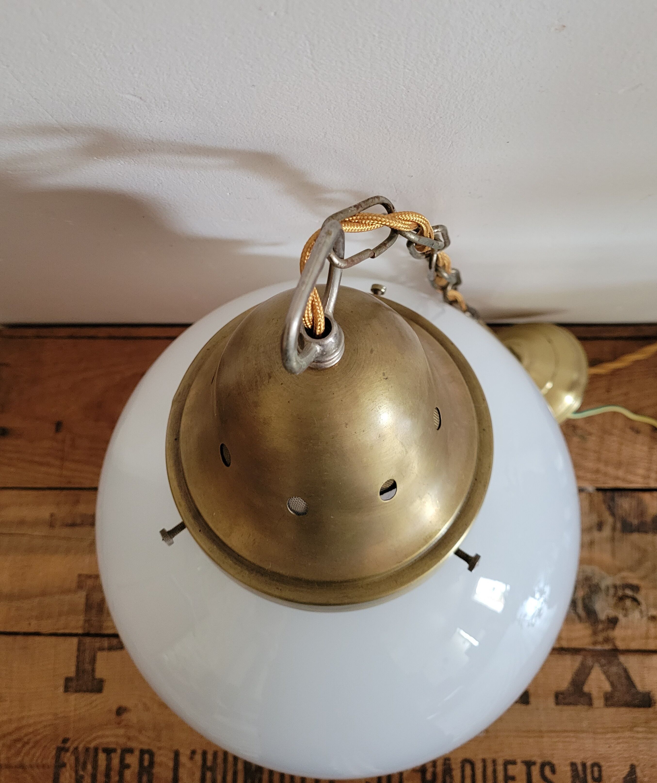 XXL opaline globe hanging lamp