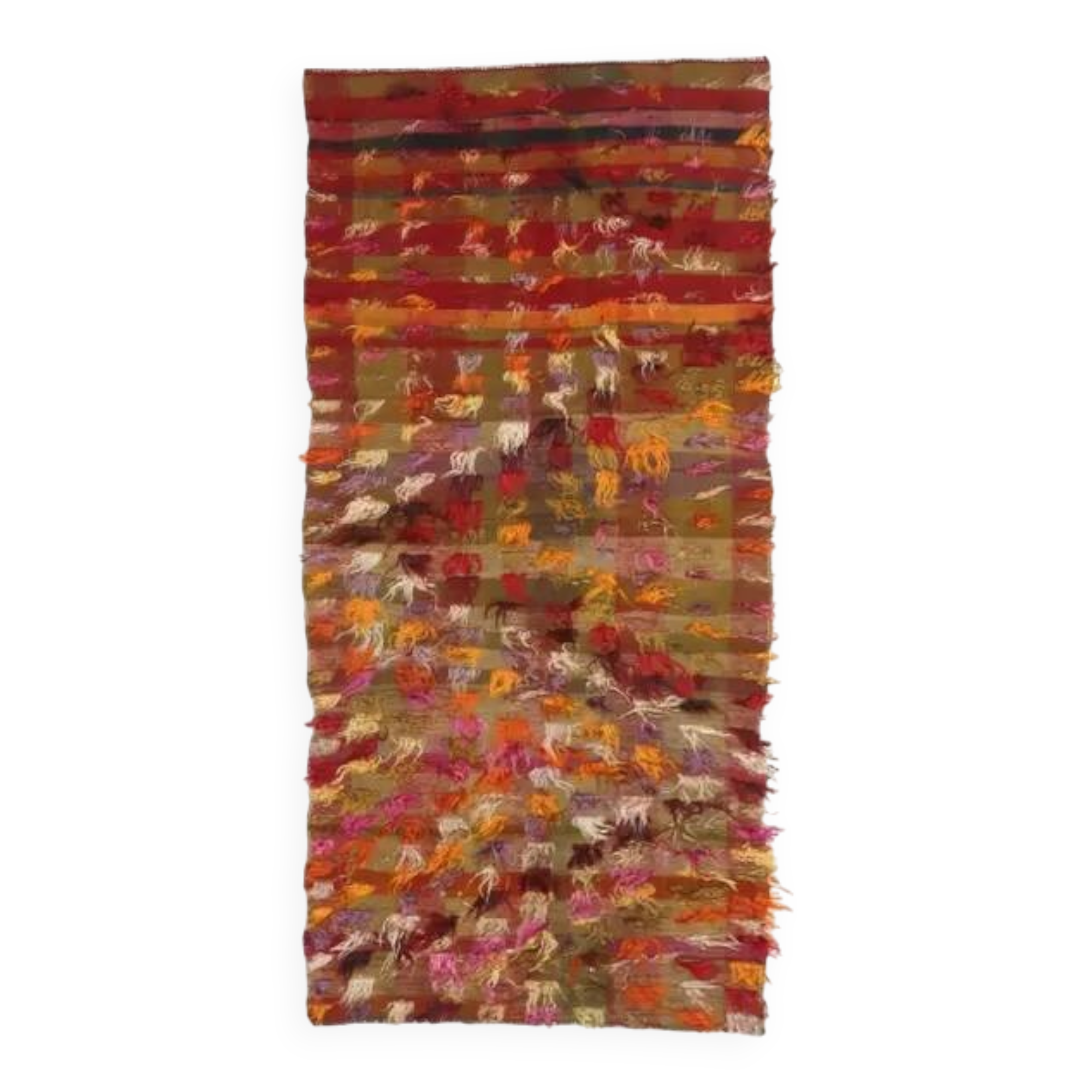 Vintage Turkish Hand-Knotted Wool Cotton Red Kilim Runner Rug 103x220