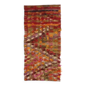 Vintage Turkish Hand-Knotted Wool Cotton Red Kilim Runner Rug 103x220