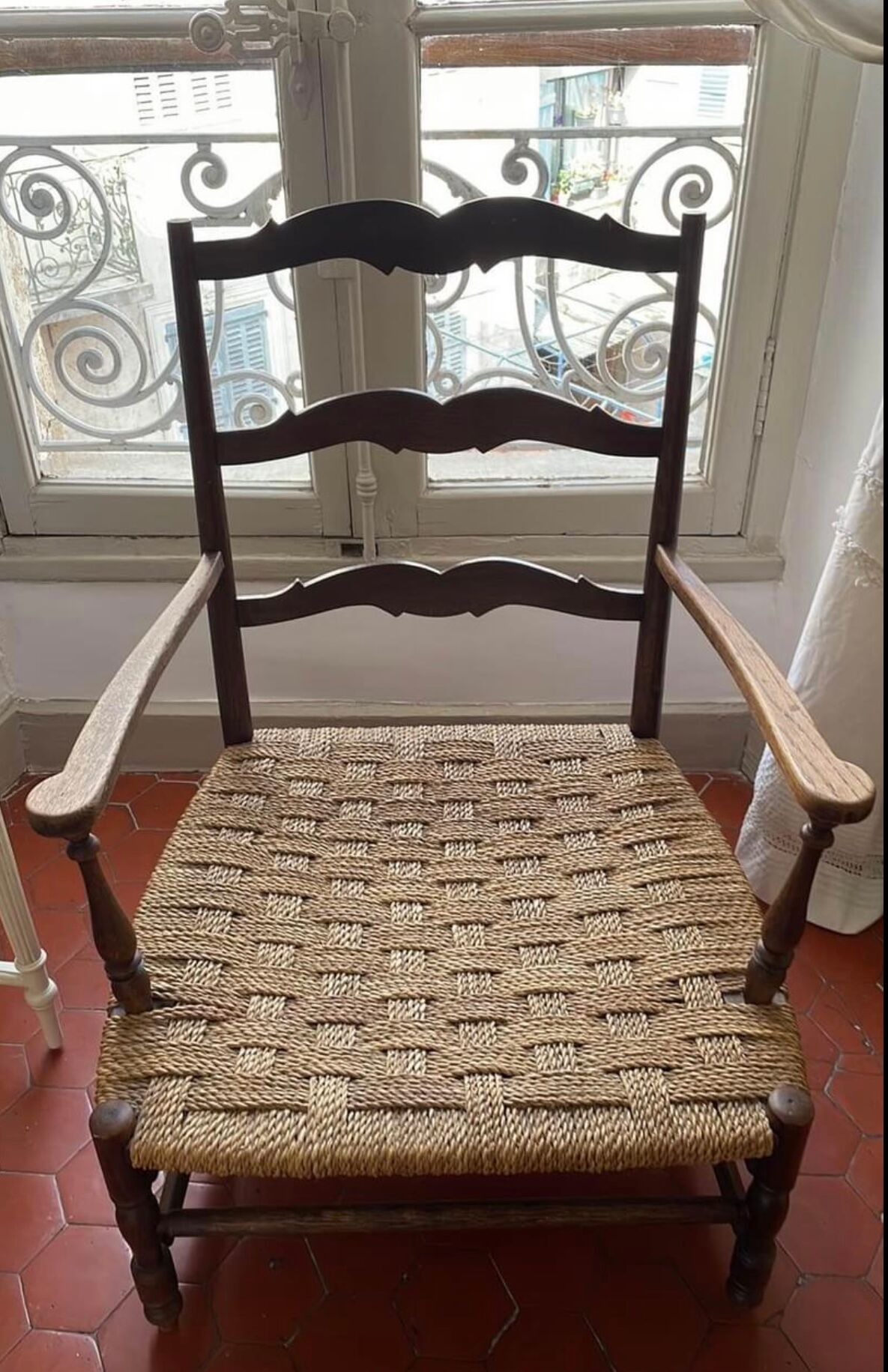 Provencal armchair fireplace corner