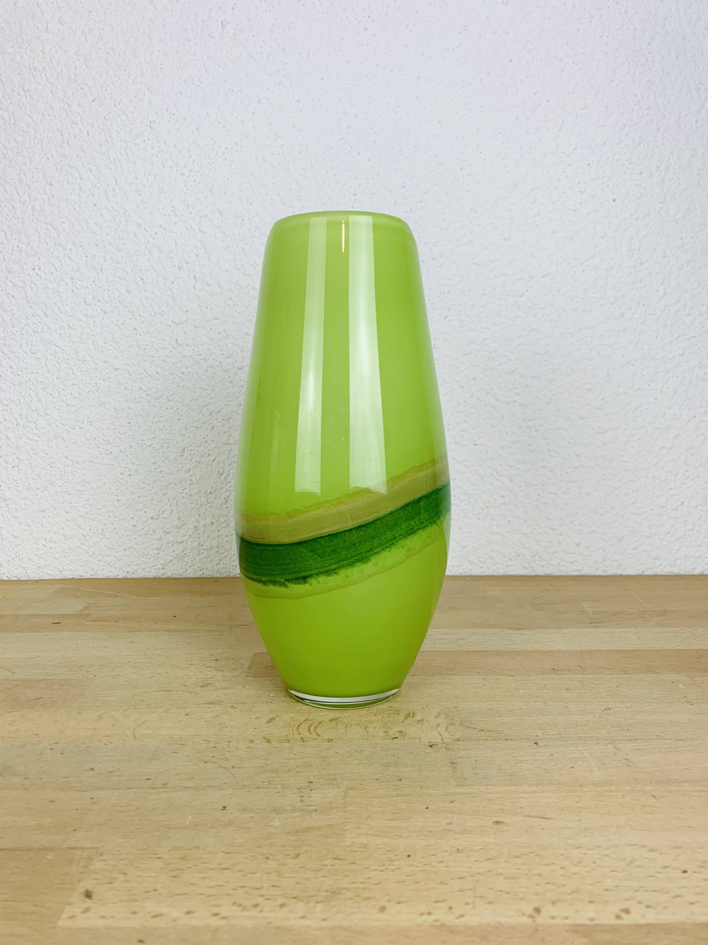 Jade green blown glass vase, handcrafted