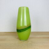 Jade green blown glass vase, handcrafted