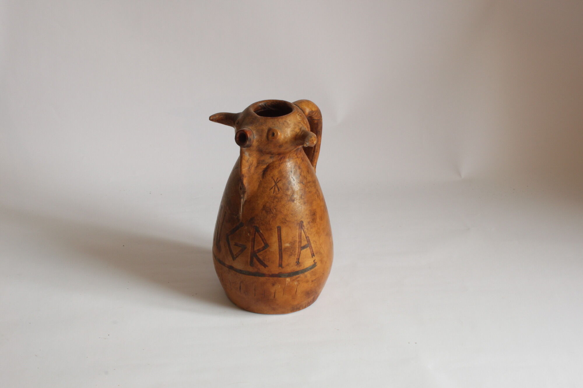 Spanish bull leather sangria pitcher by Artesania Raymon, 1950s.