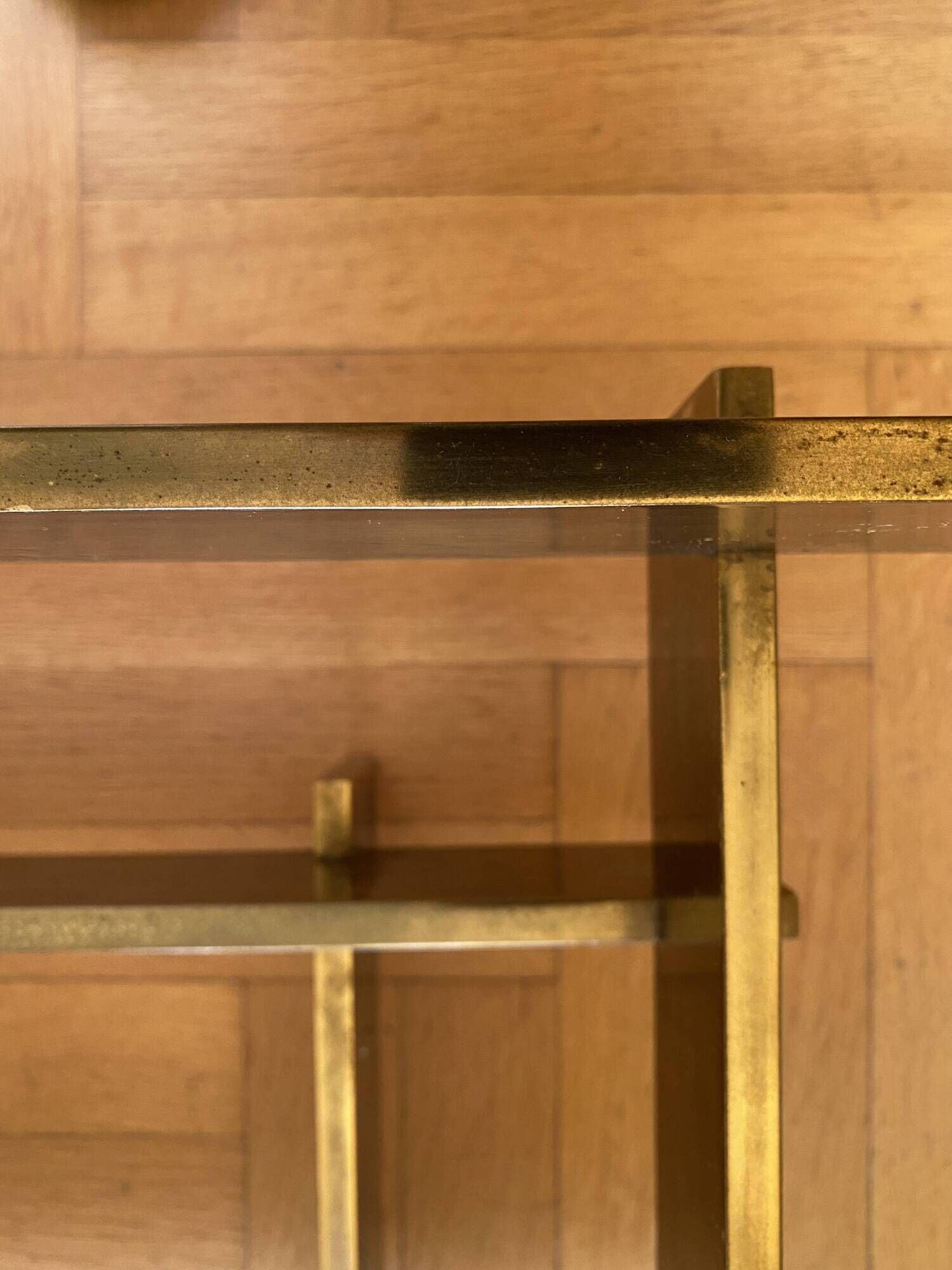 Vintage 1970s Square Coffee Table in Brass and Smoked Glass, David Hicks