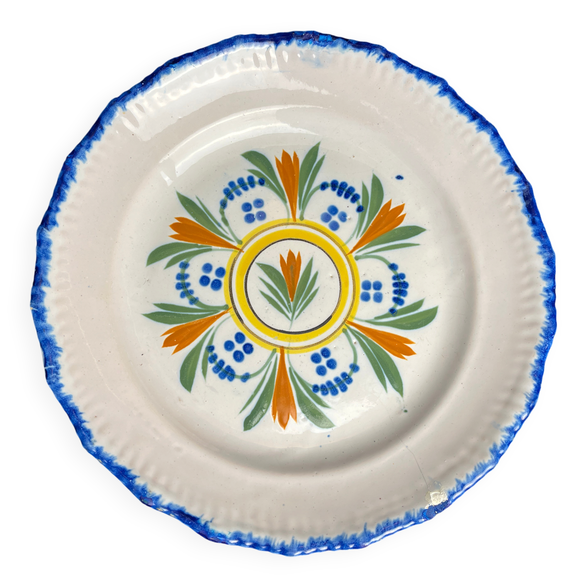 Assiette ancienne faïence de Waly décor végétal XIXème