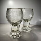 Pair of stemmed glasses in thick crystal, Bohemian, circa 1900