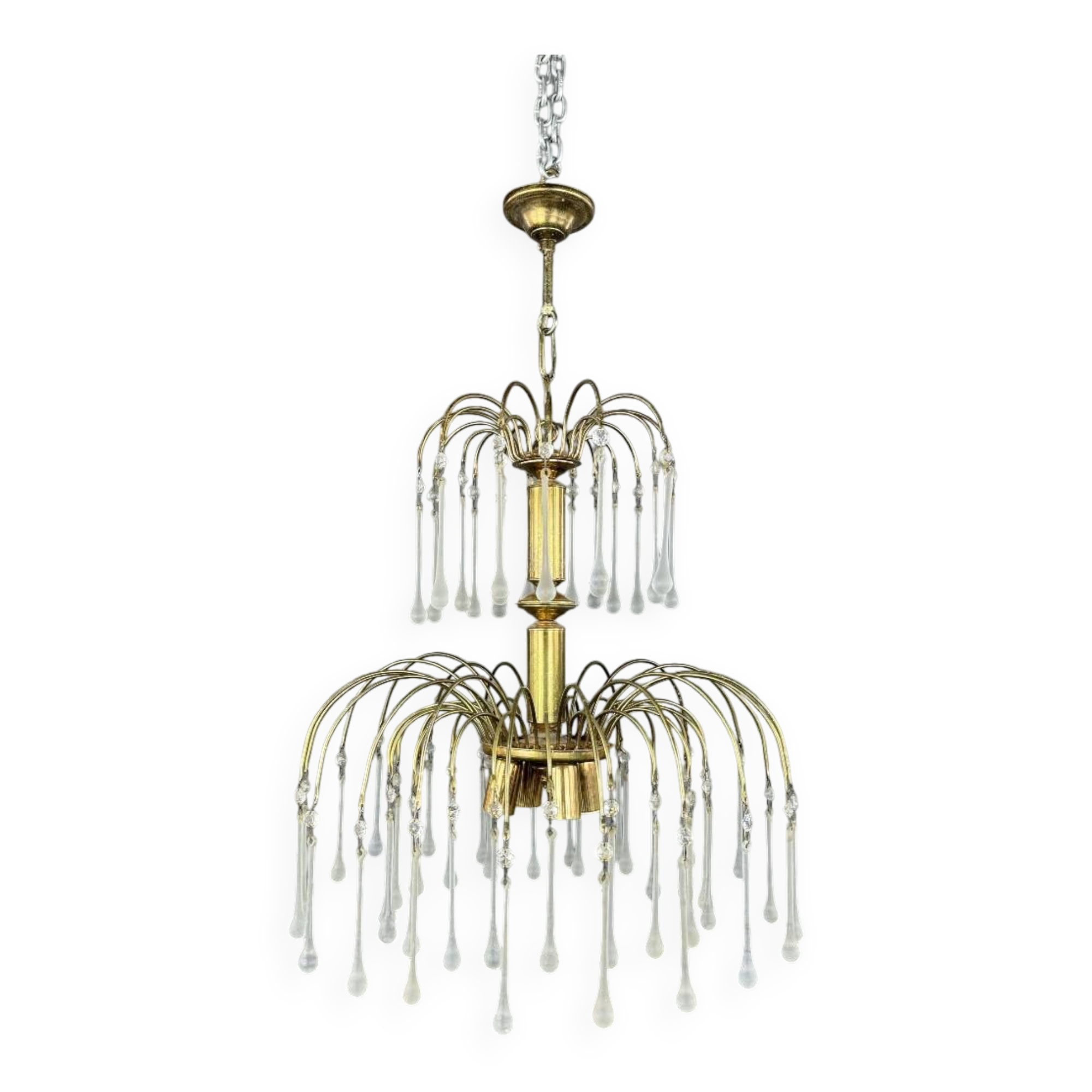 Lustre en laiton doré et pampilles de verre, XXe siècle