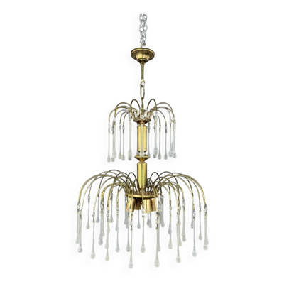 Lustre en laiton doré et pampilles de verre, XXe siècle