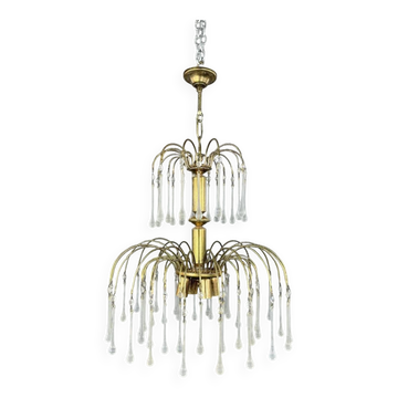Lustre en laiton doré et pampilles de verre, XXe siècle