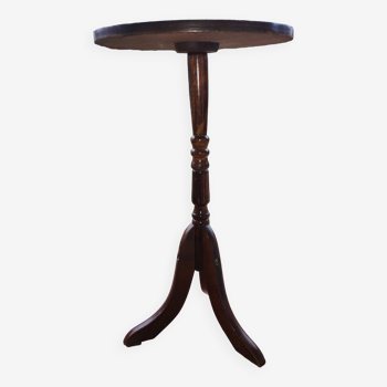 Wood and green leather pedestal table