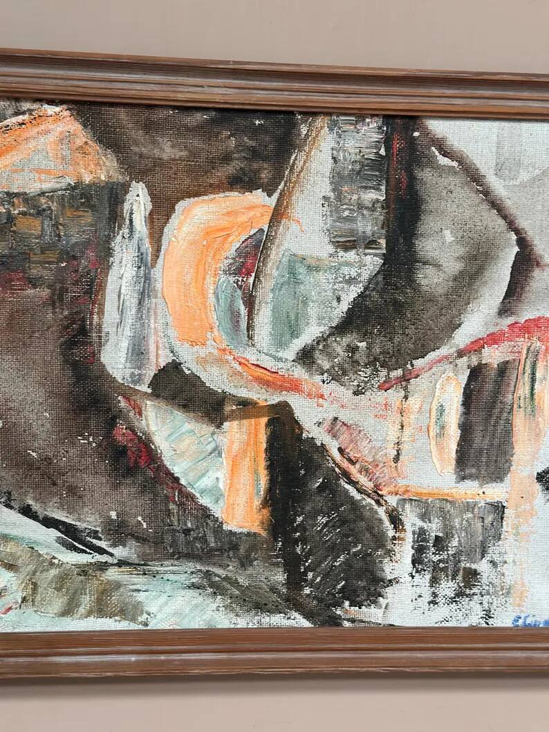 Swedish Original Oil on Canvas – "Abstract Composition" by Eivor Lindberg – 1967 – Signed – Vintage and Framed – 68 × 52 cm (26.8 in × 20.5 in)