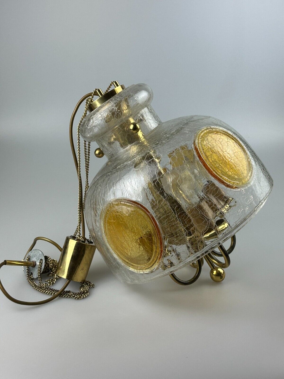 1960's 1970's brutalist ceiling lamp pendant lamp brass & murano glass