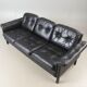 Vintage Danish mid-century 3 person black leather sofa 1970s