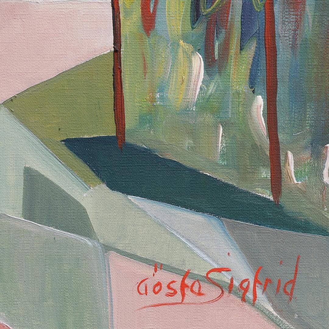 Original Swedish Oil on Canvas – “City View” by Gösta Sigfrid