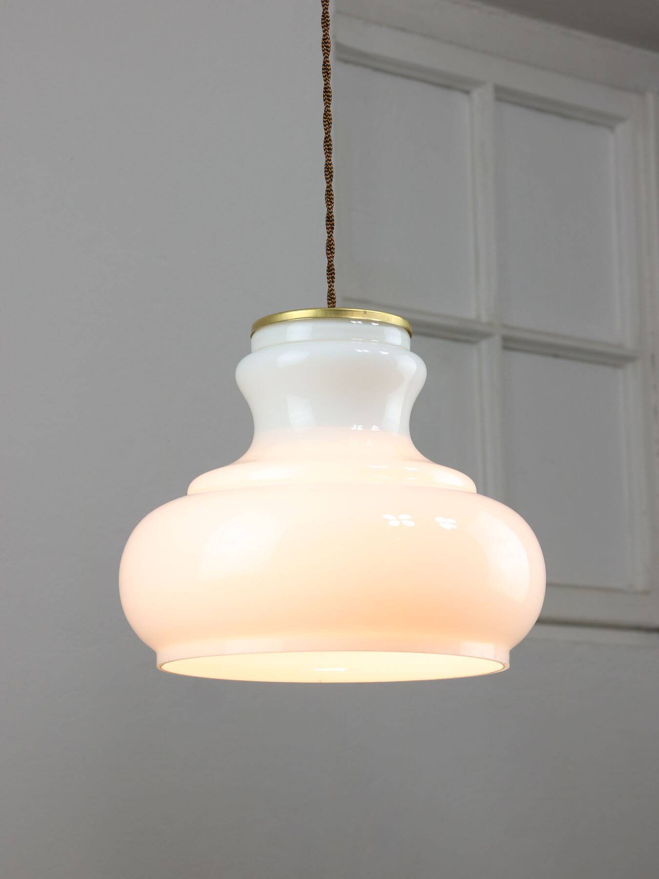 Mid-Century Italian Brass and Opaline Pendant Lamp