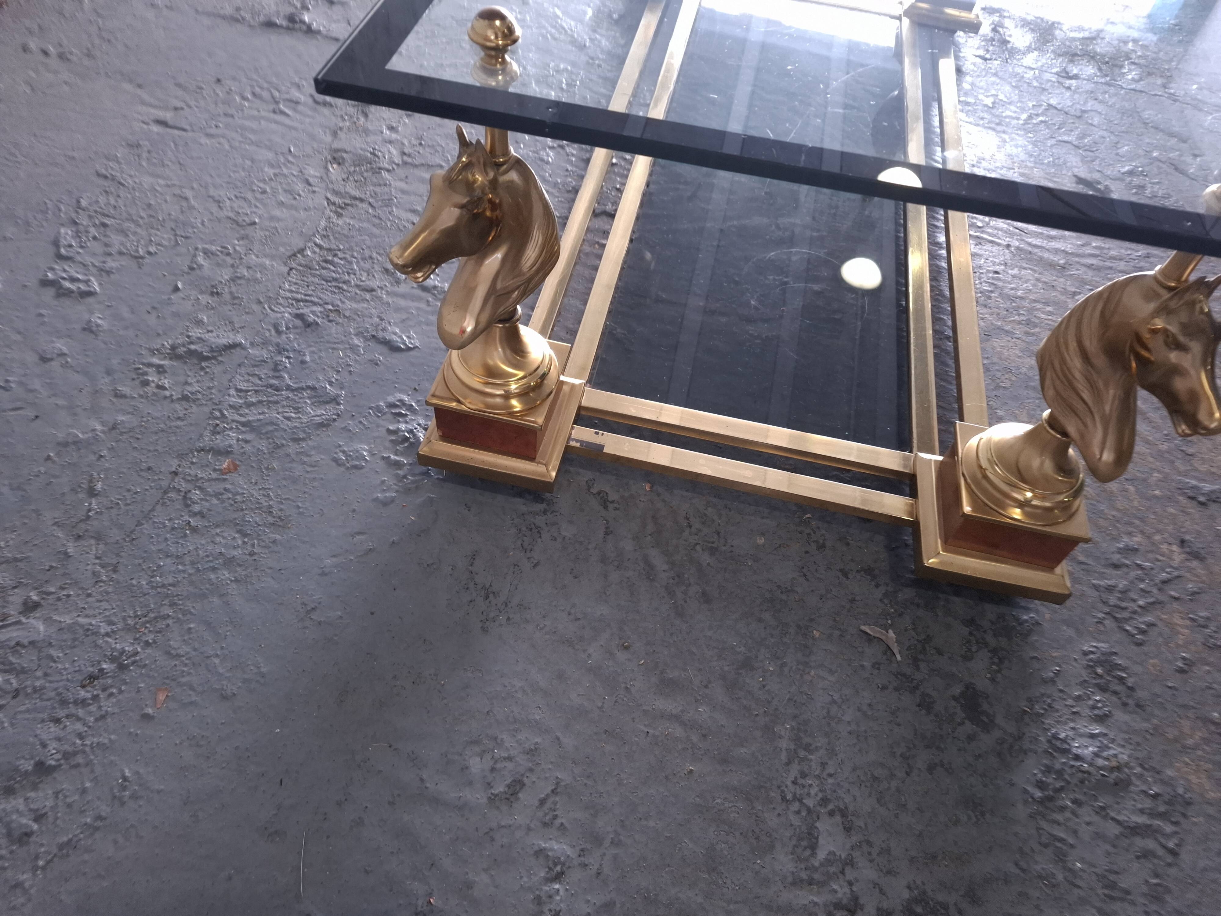 1970s Glass Coffee Table with Horse Heads