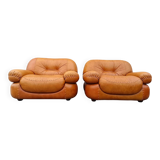 2 fauteuils en cuir cognac Sapporo, Mobil Girgi Italie