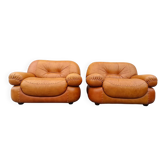 2 fauteuils en cuir cognac Sapporo, Mobil Girgi Italie