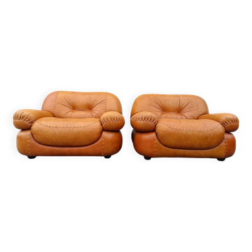 2 cognac leather armchairs Sapporo, Mobil Girgi Italy
