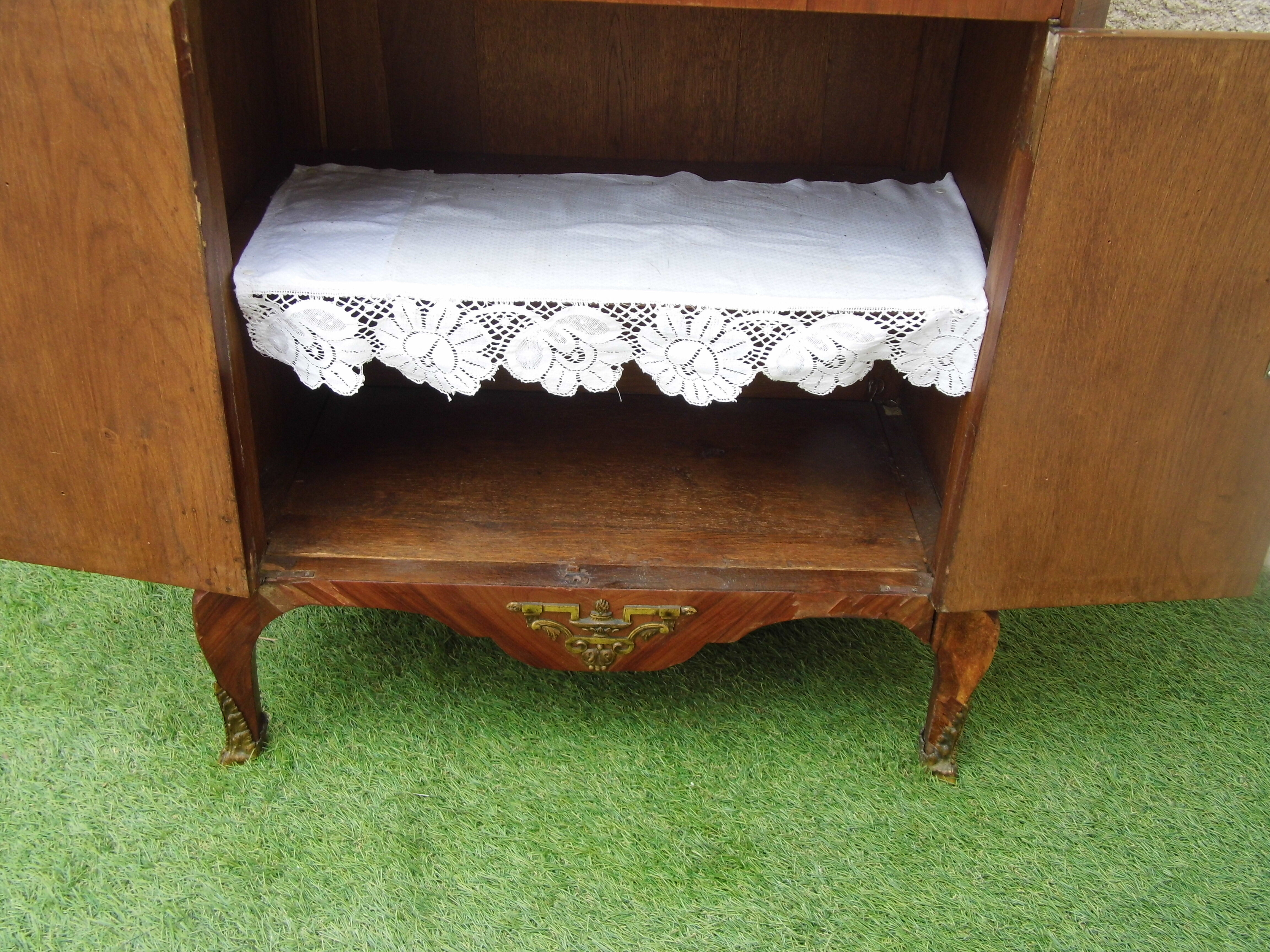 Writing desk louis xvi marquetry rosewood top royal red marble