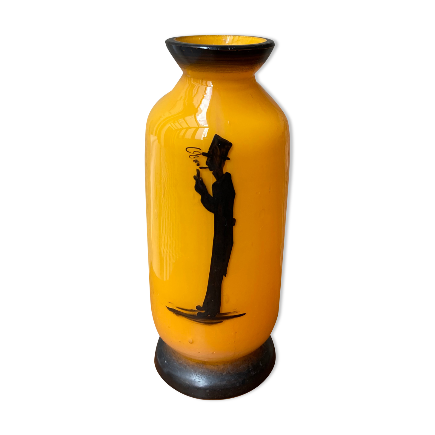 Miniature vase art deco glass orange silhouette smoker
