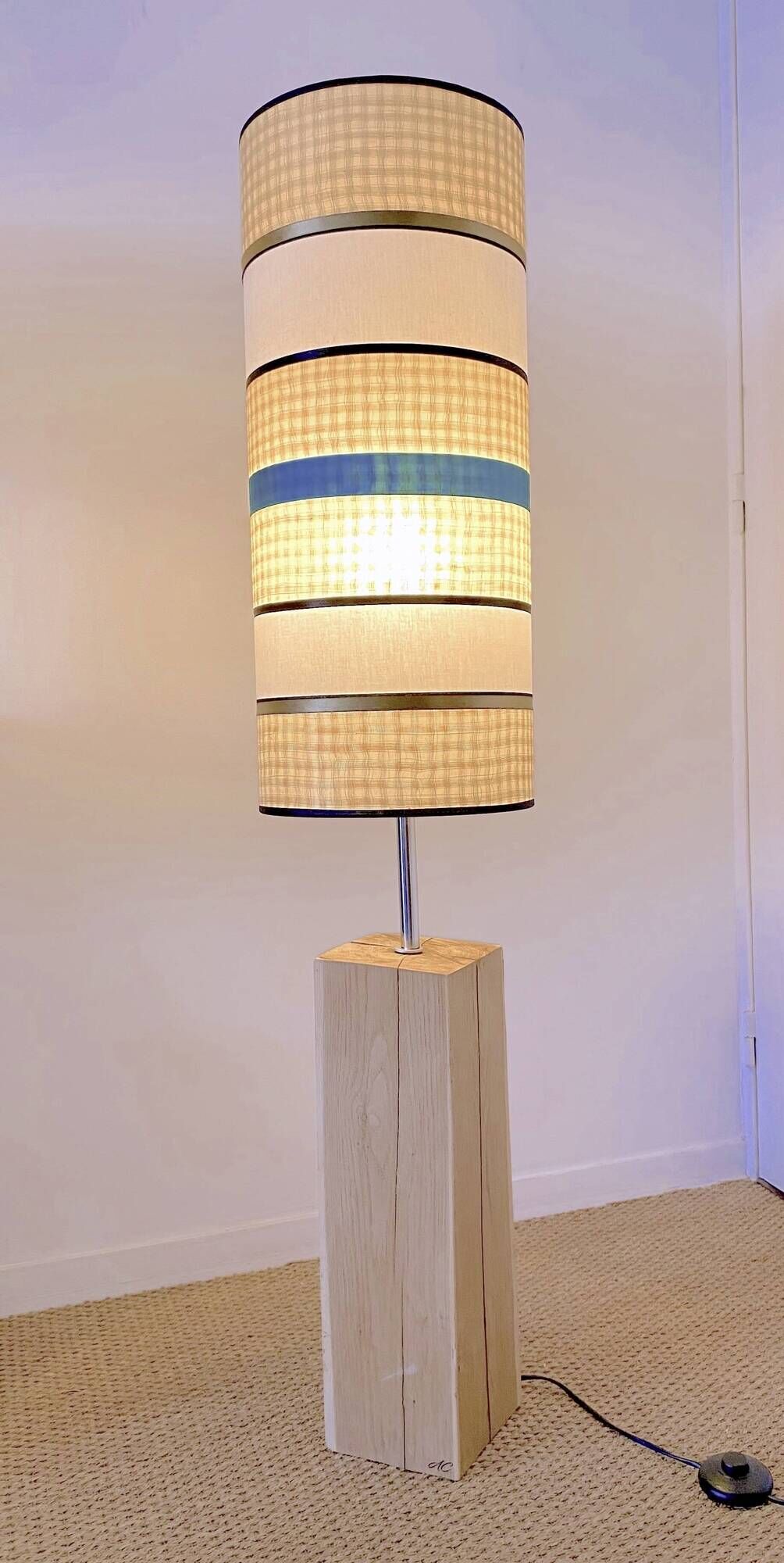 Solid oak floor lamp with contemporary shade