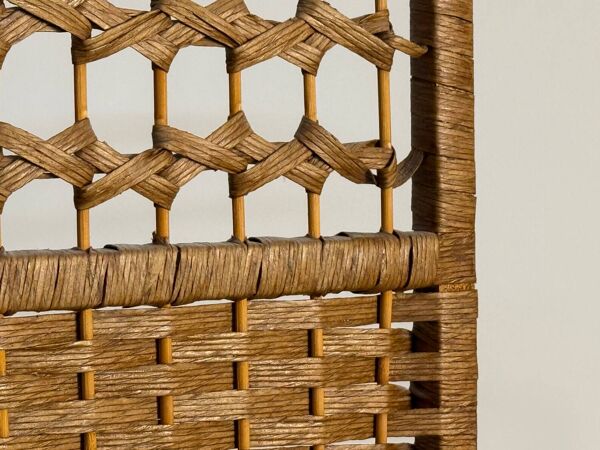 Paravent vintage en rotin et osier tressé – 3 panneaux – années 1970