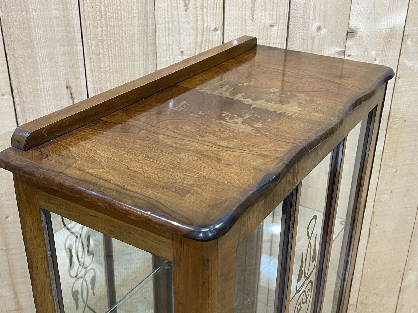 English walnut showcase from the 1950s