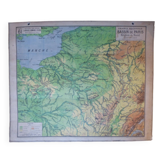 Ancienne carte d'école "Bassin de Paris, Région du Nord" N°61, éd. Vidal-Lablache 1930
