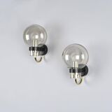 Pair of brass and blown glass wall lights, Glashütte Limburg