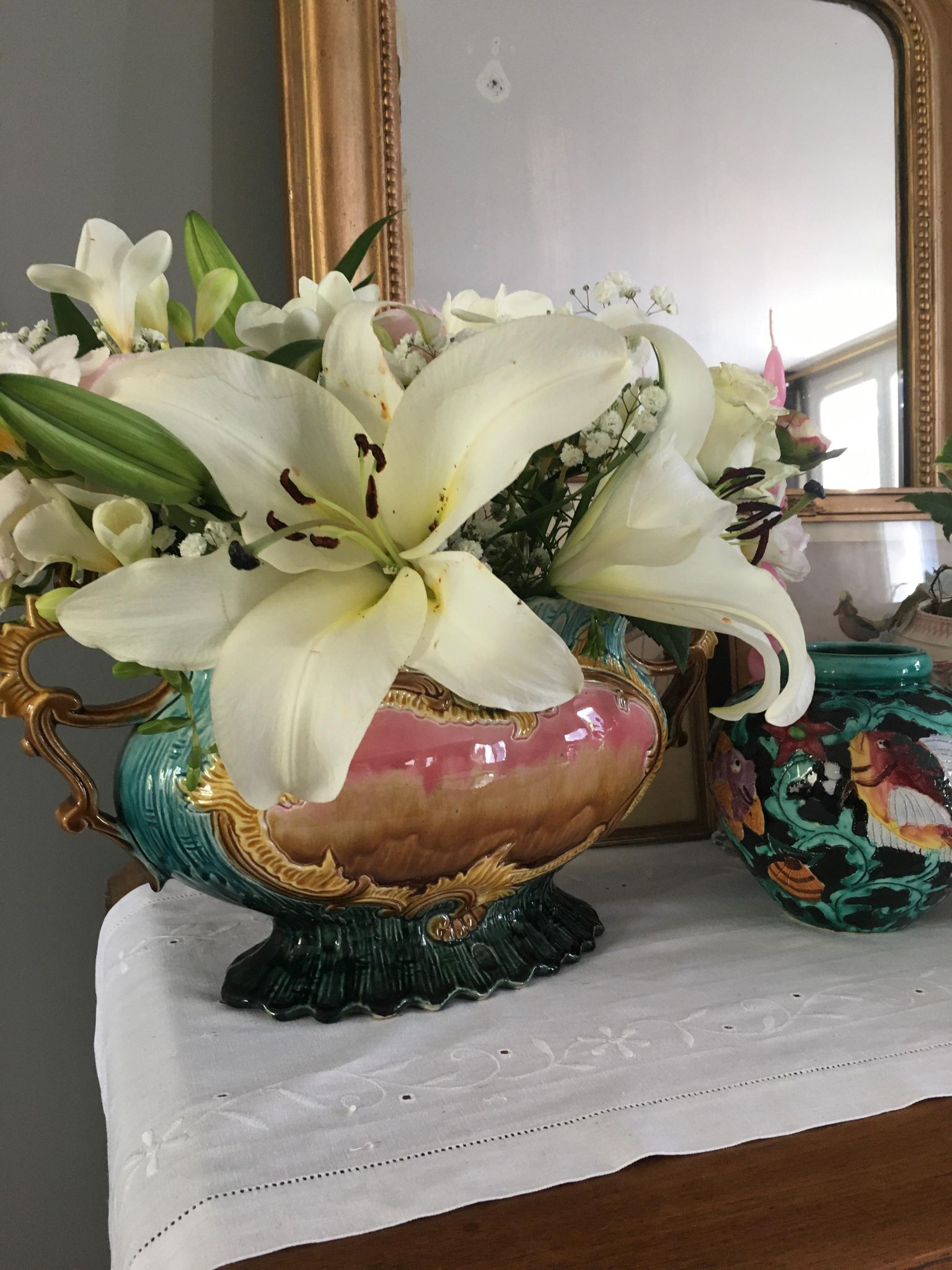 Art Nouveau planter barbotine Majolica 19th