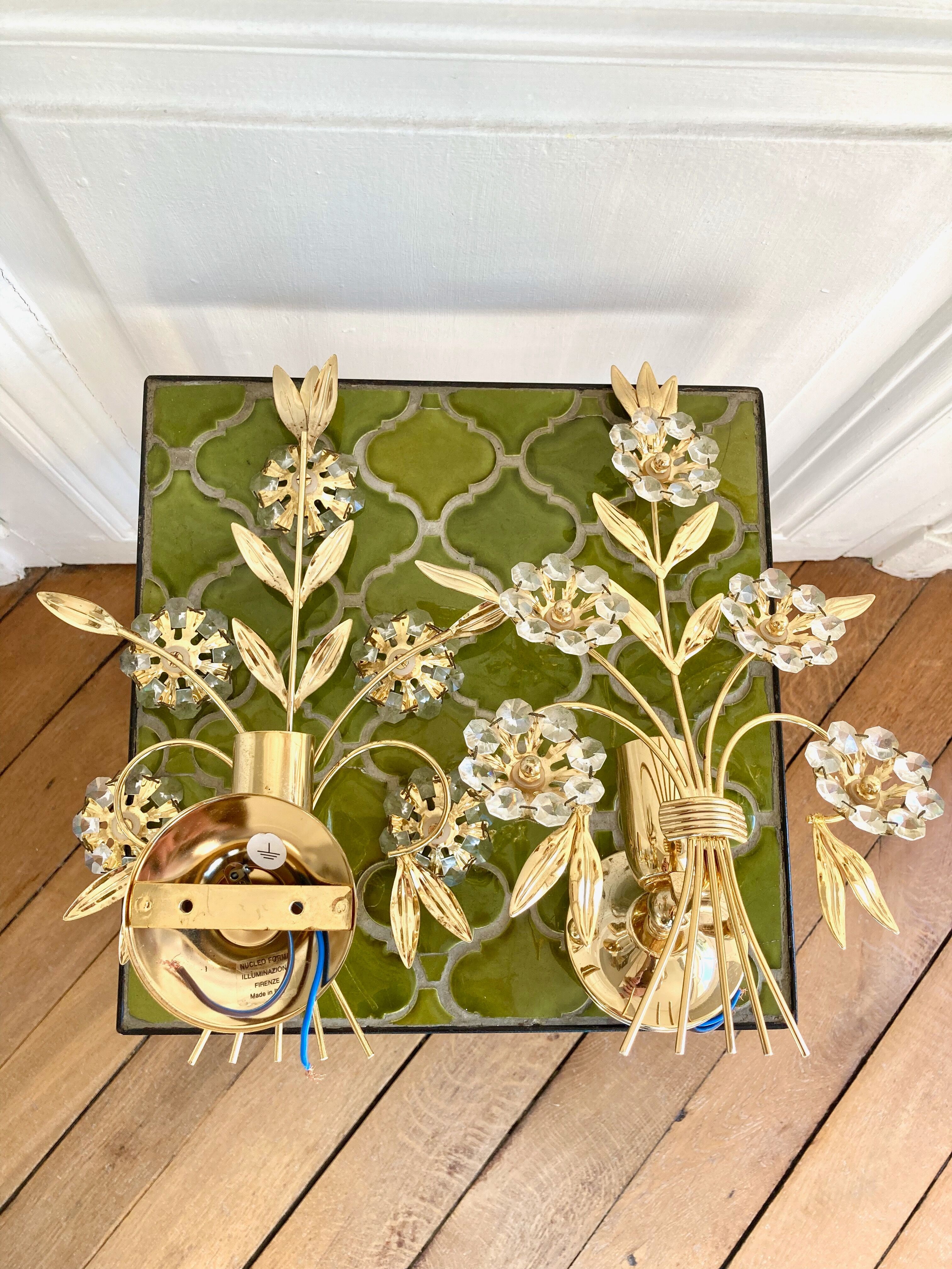 Pair of golden wall lamps Italy 70-80