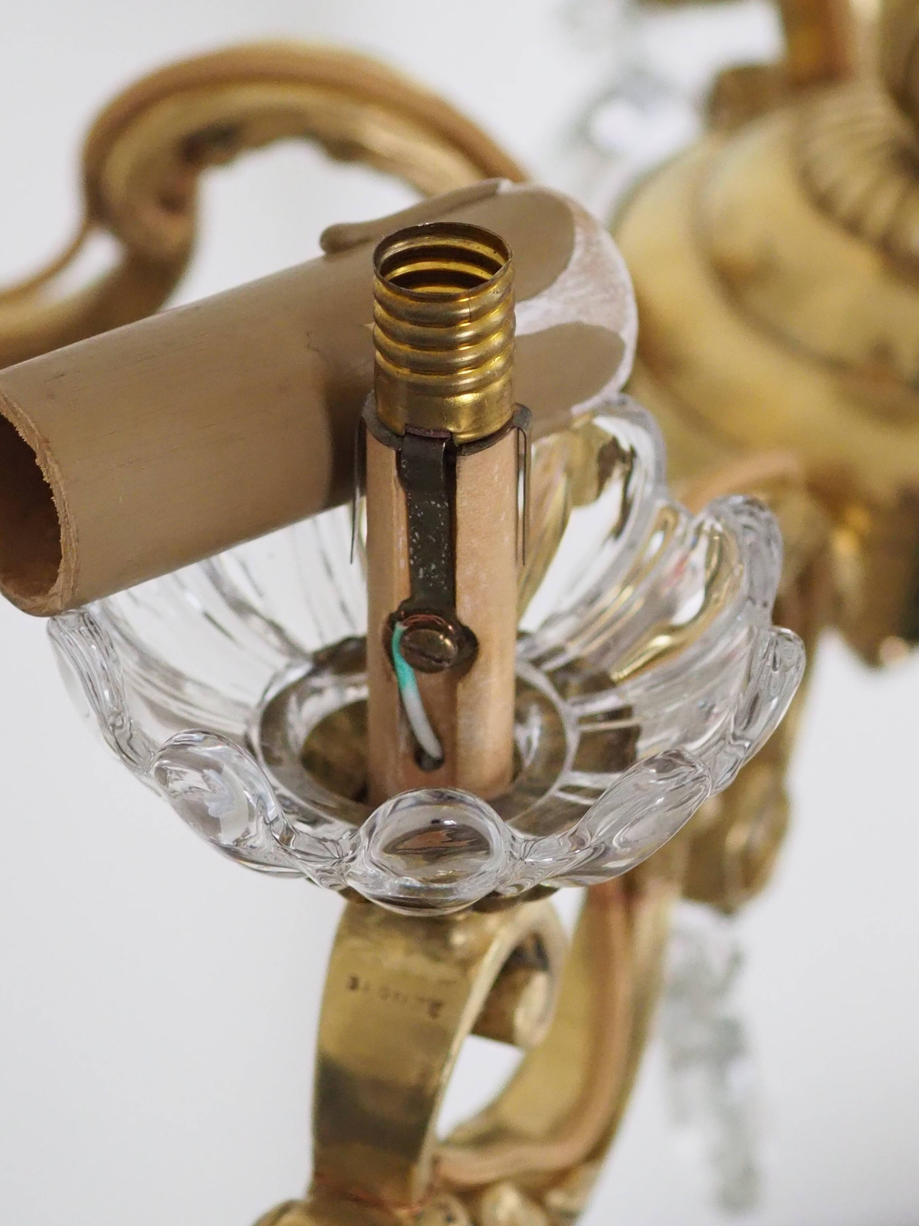 Solid bronze chandelier with crystal pendants and candle holders - Lucien GAU